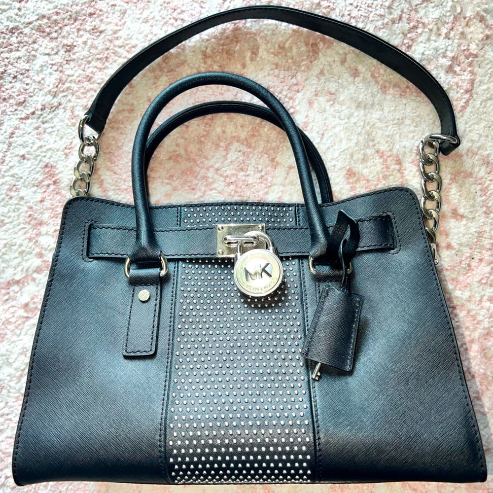 Michael Kors Leather black Handbag silver studs purse